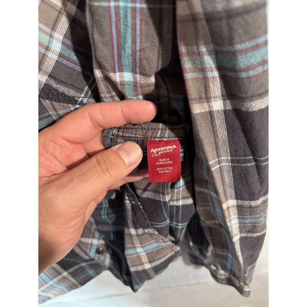 Arizona Jeans Shirt Mens 2XL Black Gray Plaid Western Pearl Snap Long Sleeve - Picture 3 of 10